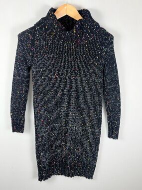 IN San Francisco XS Confetti Knit Sweater Dress Cowl Neck Black Stretch Retro
